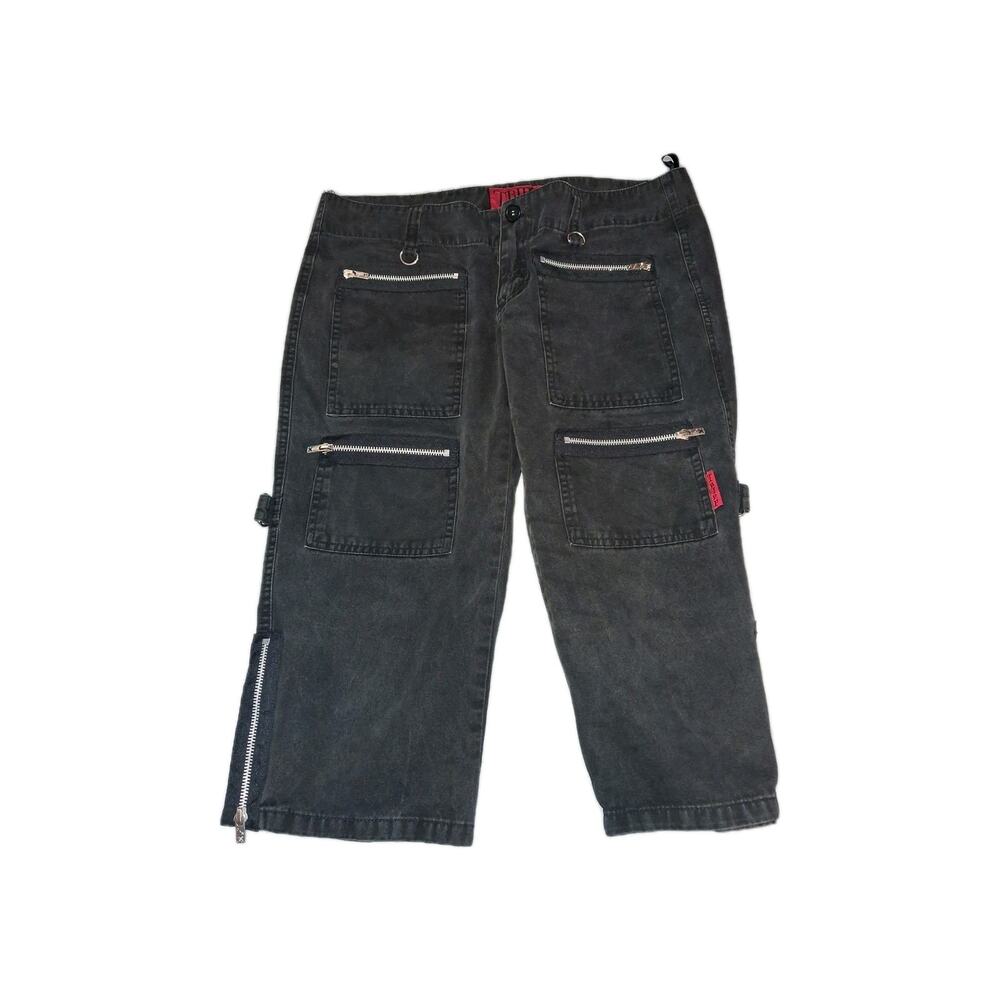 VTG Tripp NYC Black Crop Jeans 11 Zippers Pockets Y2K Grunge Goth Skater Punk